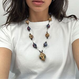 Vintage Handmade Statement Necklace Beaded Jewelry Chunky 24”